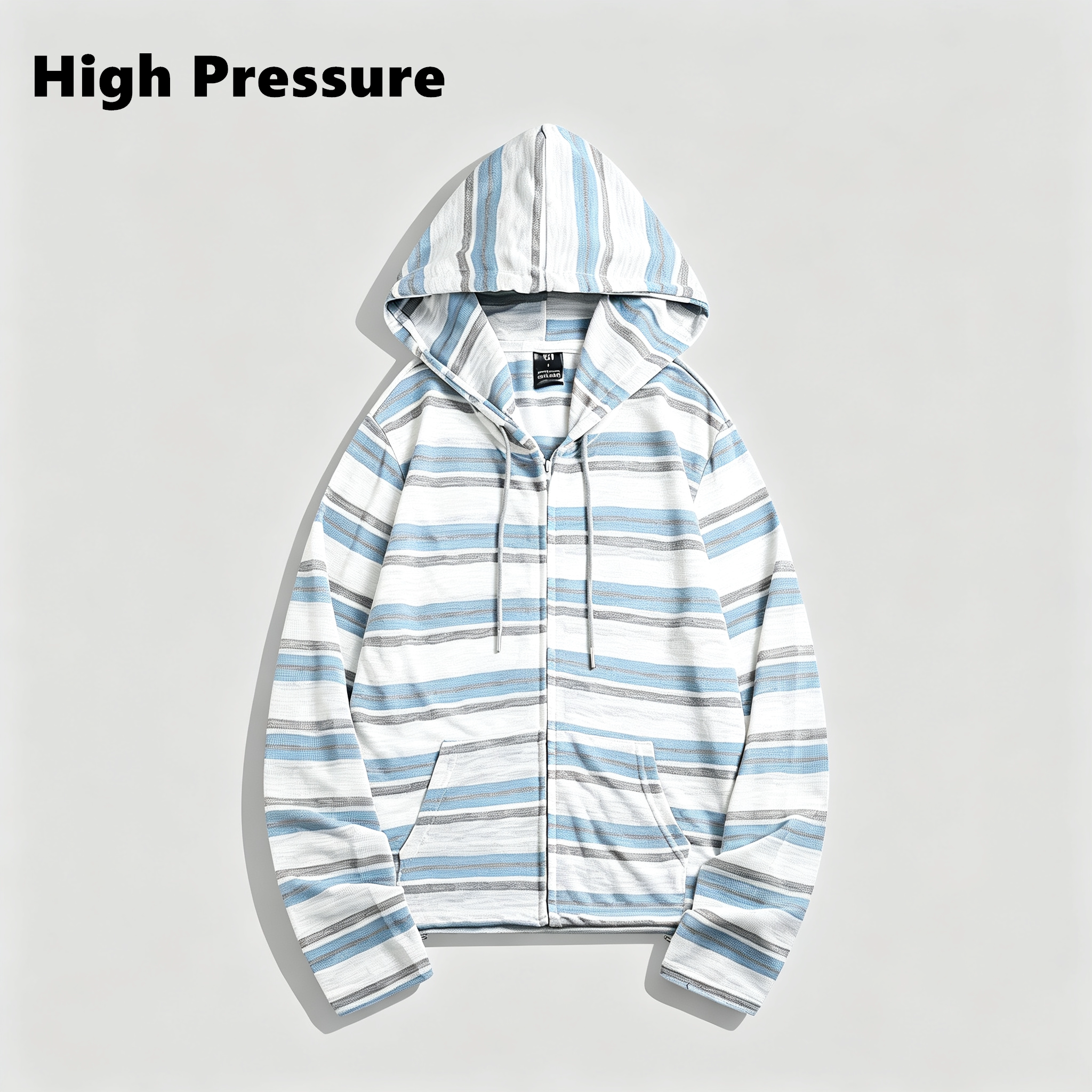 High Pressure蓝白条纹高智感撞色条纹开衫卫衣男女连帽罩衫薄