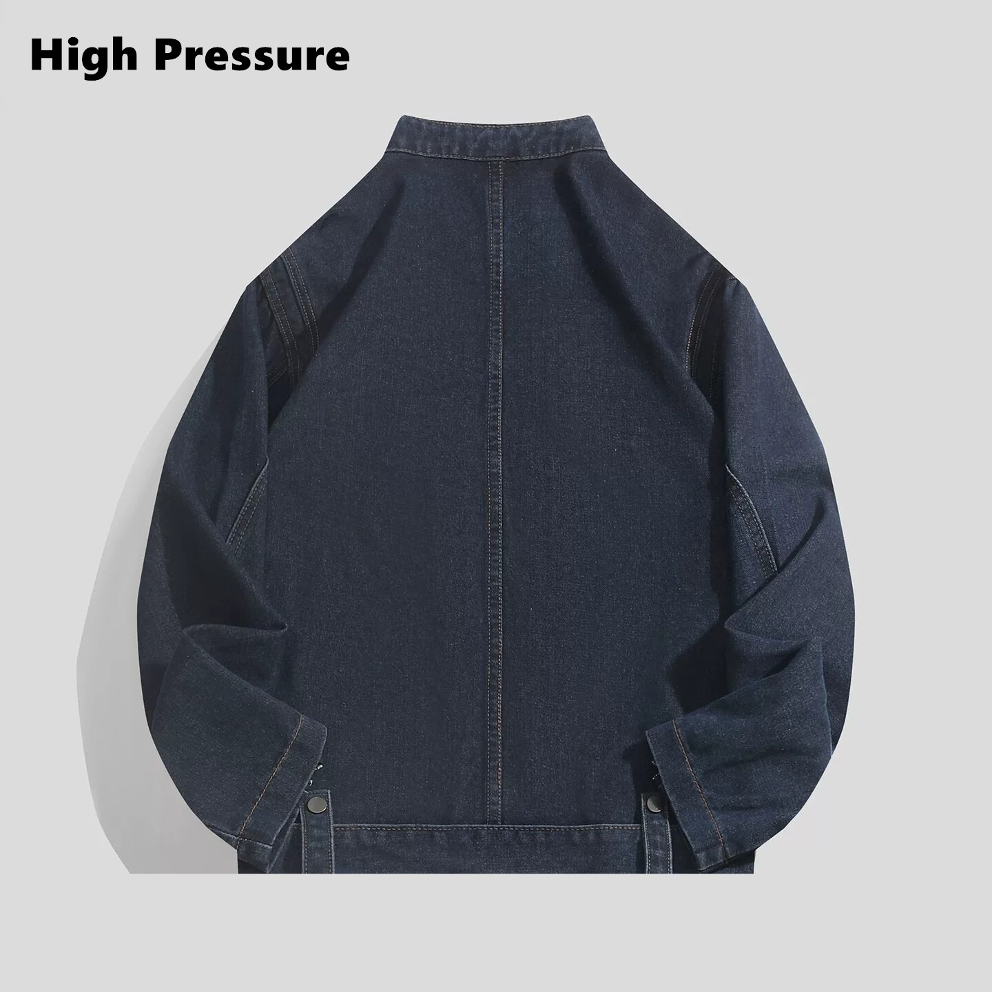 High Pressure美式复古设计感机车牛仔夹克春秋立领通勤工装外套