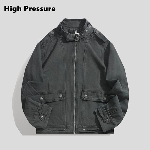 High Pressure美式复古做旧水洗立领工装夹克春季设计感百搭外套
