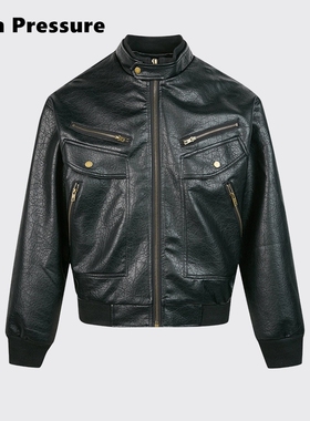 High Pressure美式设计感PU皮衣夹克boxy多口袋廓形机车服外套
