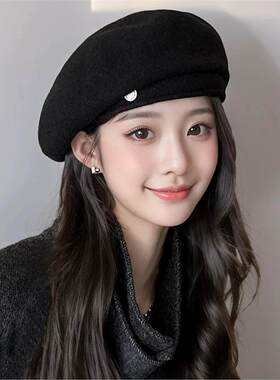 药盒帽澳洲羊毛贝雷女秋冬