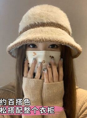 巨好看渔夫帽小头围毛绒秋冬季渔夫帽新款帽子子女盆帽保暖百搭针