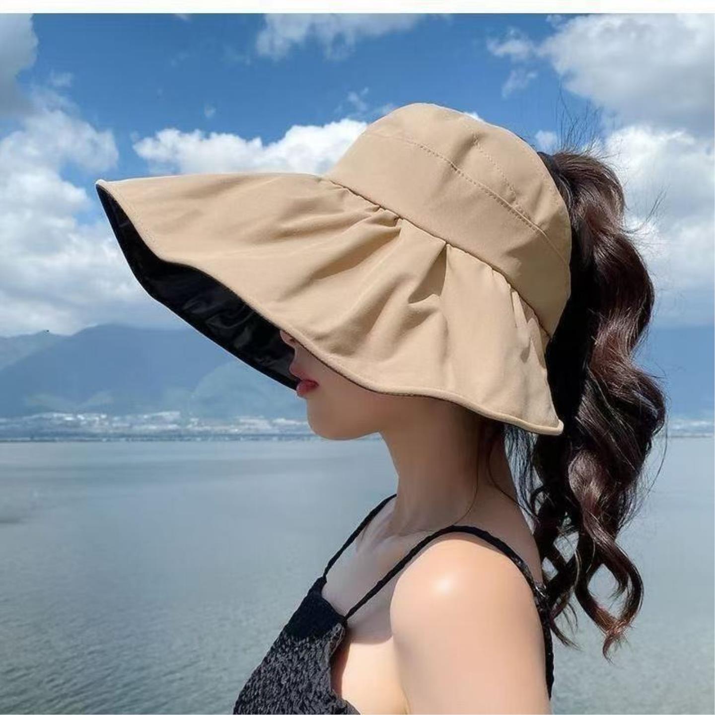 适合海边拍照的帽子2026新款防晒帽女夏季户外旅游空顶帽大帽檐全图片