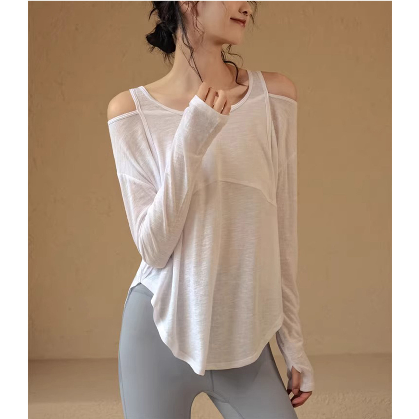 宽松瑜伽服罩衫女显瘦运动上衣速干长袖T恤跑步大码秋冬款健身服