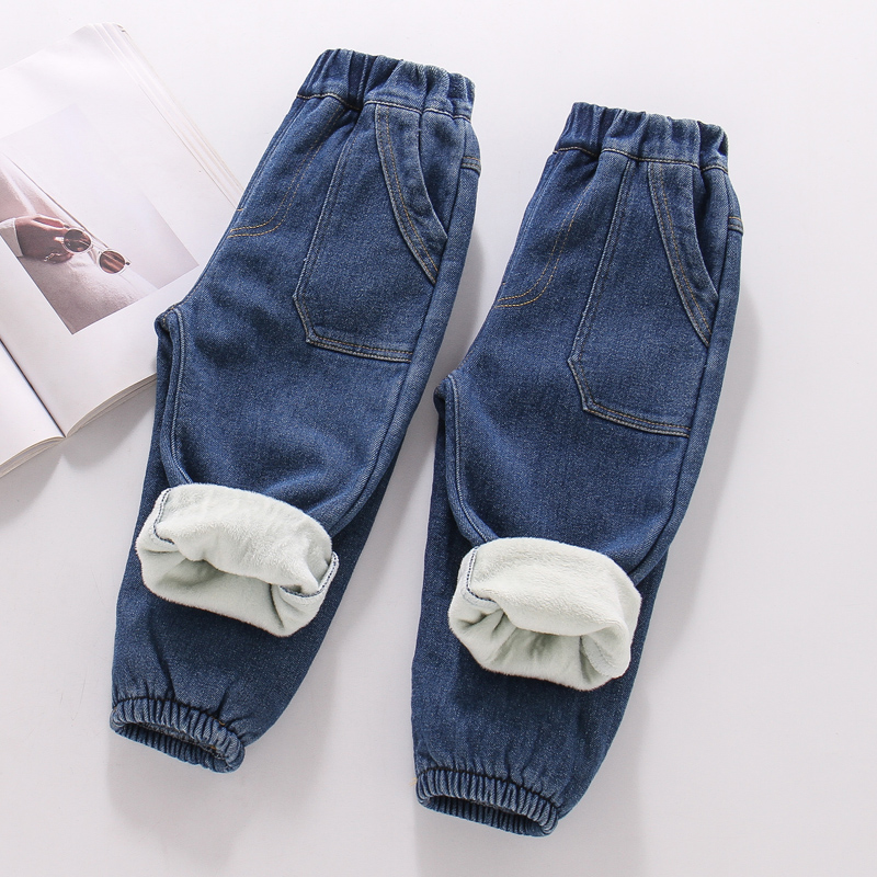 新款男童牛仔裤加绒冬装一体绒男宝宝保暖裤子儿童束脚牛仔长裤潮