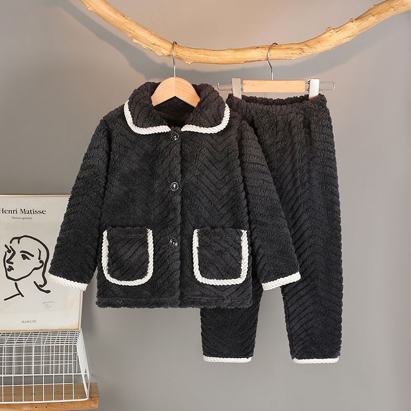 儿童睡衣秋冬季法兰绒加厚男童女童家居服女孩珊瑚绒大童居家套装