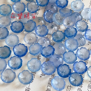 10mm天然玛瑙小碗花 蓝色碗花手工饰品配件簪花材料