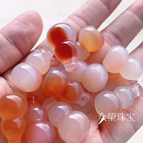 约15*25mm天然红玛瑙葫芦吊坠挂件  锦鲤配色diy手工材料
