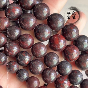 鸡血石圆珠 微磁性 陨石 花红串珠diy手链 20mm新疆红伊丁散珠