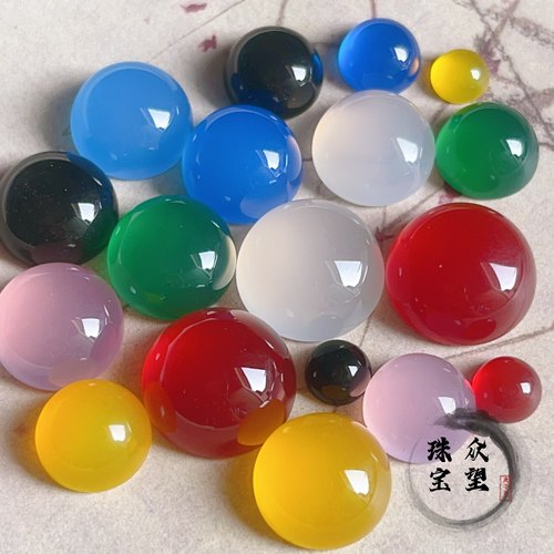 天然玛瑙平底圆形戒面 无孔包珠戒面diy配饰饰品半成品玛瑙素面