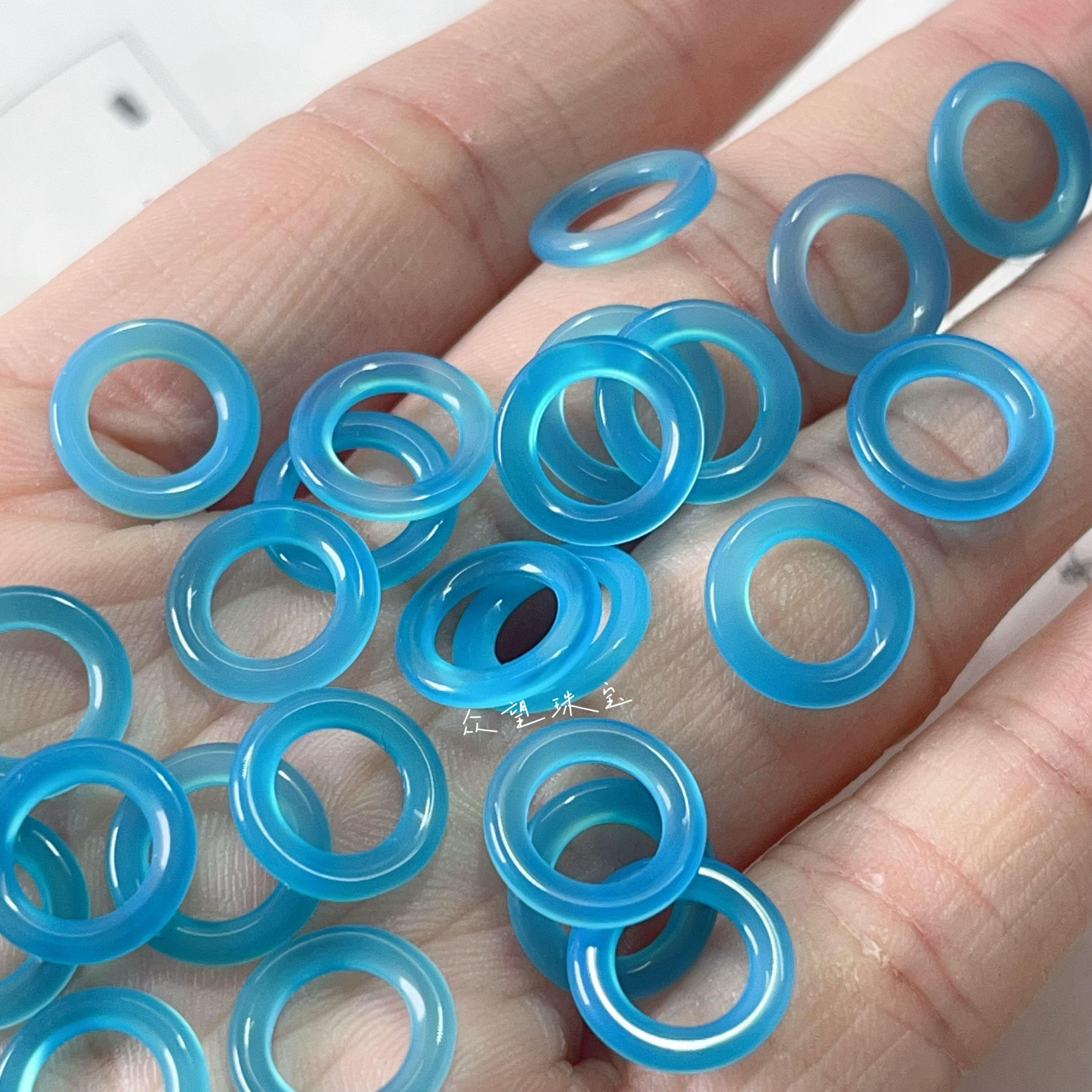 11mm天然蓝色玛瑙小圈圈圆环手工DIY发簪流苏禁步耳环材料配件