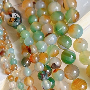 天然孔雀玛瑙圆珠散珠 孔雀石串珠天然石圆珠diy手串配件