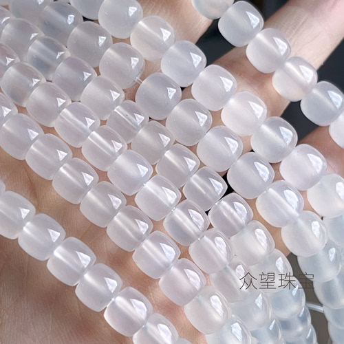纯天然白玛瑙老型珠苹果珠  直切白玛瑙手工手串配件材料