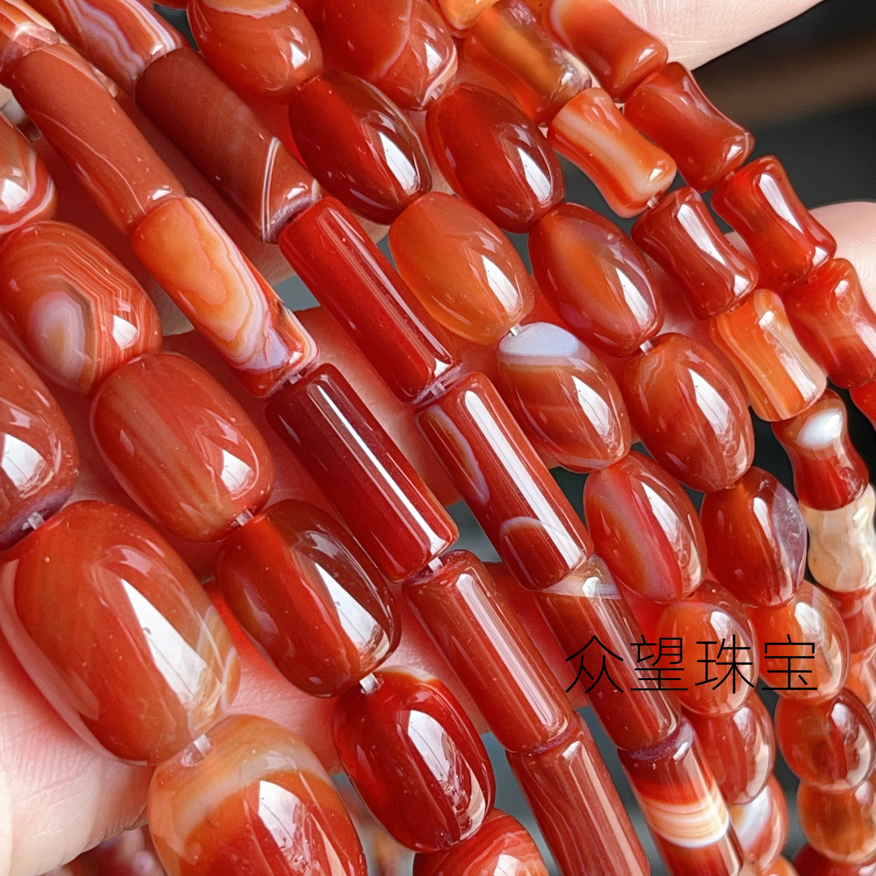 10*14mm天然红玛瑙条纹桶珠散珠 红缠丝桶珠玉髓鼓珠饰品配珠DIY
