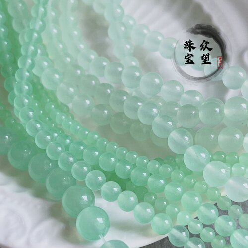 天然汉白玉加色  浅绿色玉髓圆珠散珠 珠子手工diy制作饰品配件