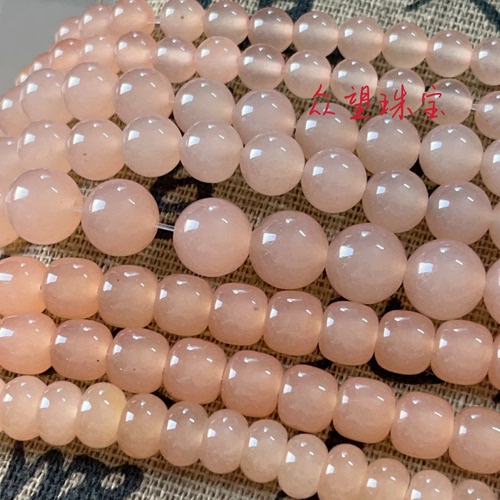 白玉加色  仿和田玉藕粉色糯圆珠散珠子手串项链配饰diy饰品材料