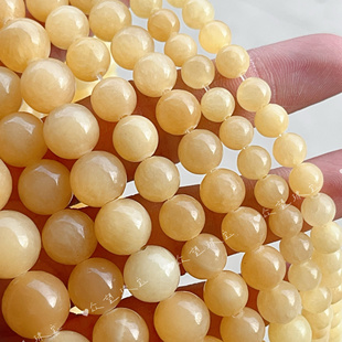 diy手链项链配件材料 黄玉圆珠串珠 10mm天然米黄玉散珠