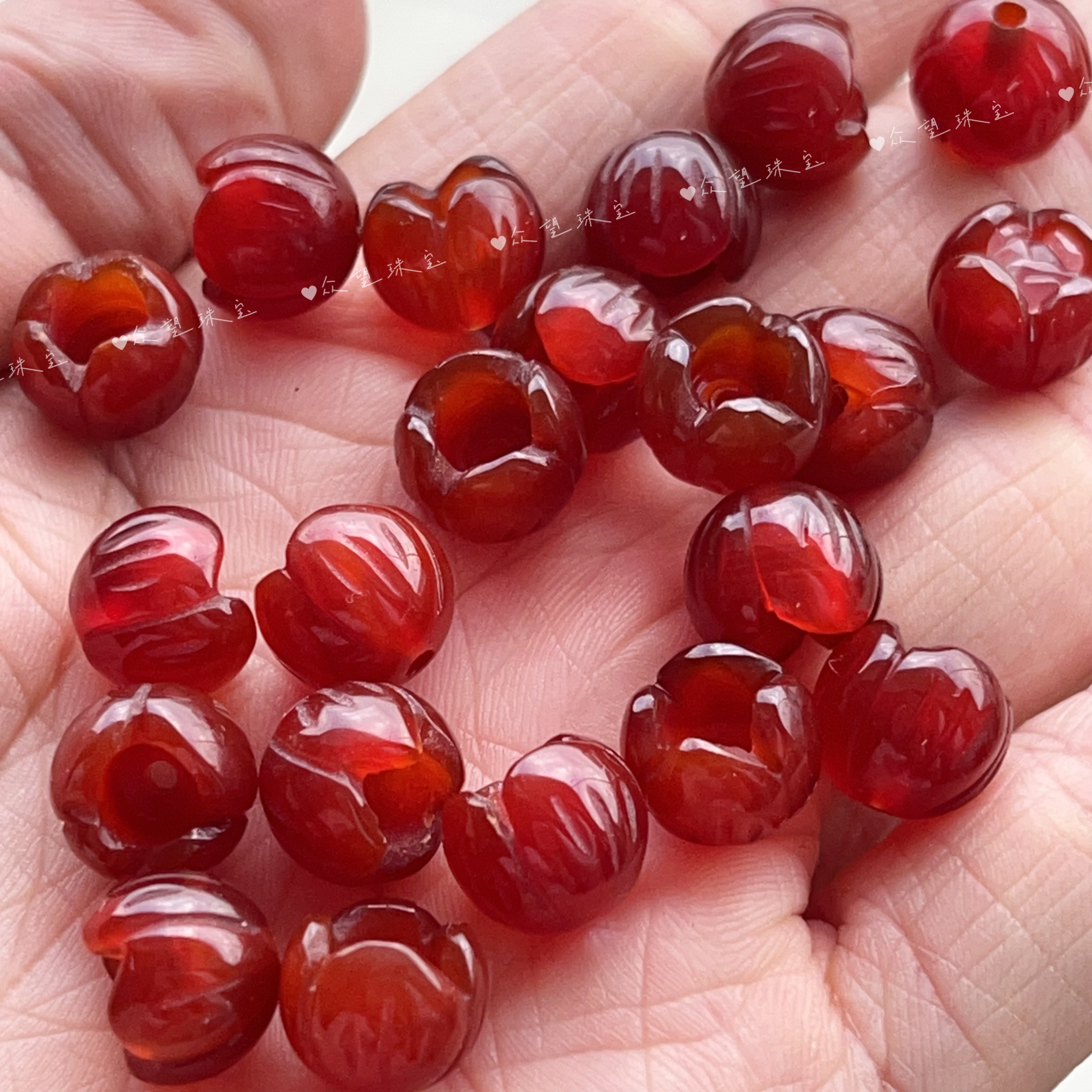 约10mm天然红玛瑙花苞 散珠串珠diy手链耳环项链饰品配件