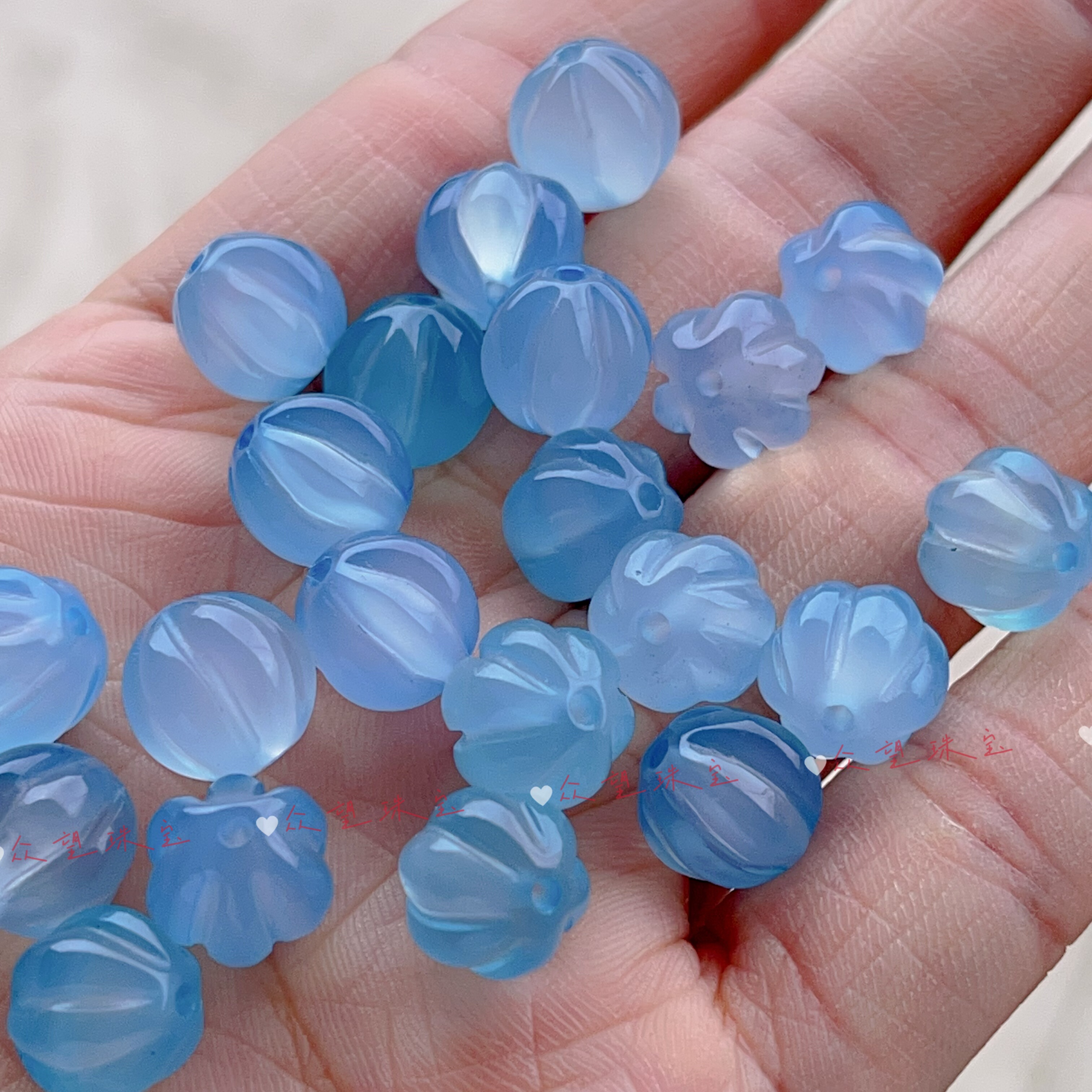 天然石 浅蓝色玛瑙南瓜珠发簪耳环 diy饰品配件手串手链隔珠散珠