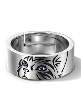 华优乐猫咪戒指男潮小众设计感单