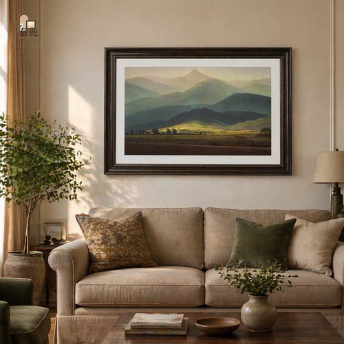 法式中古玄关油画|《巨人山》欧洲艺术复古风客厅装饰画走廊挂画
