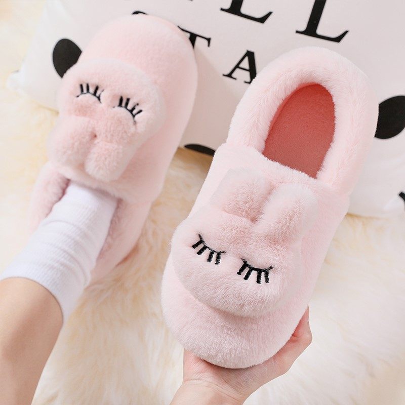 居家用室内厚底加厚保暖棉拖鞋女秋冬季包跟可爱毛毛绒月子鞋冬天