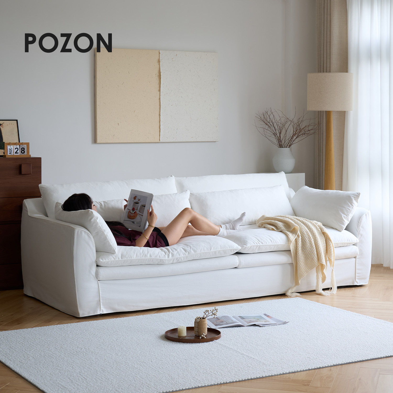 POZON朴琢/风信子白色牛仔布艺沙发奶油侘寂风棉麻全拆洗客厅直排