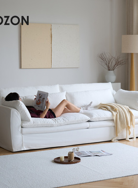 POZON朴琢/风信子白色牛仔布艺沙发奶油侘寂风棉麻全拆洗客厅直排