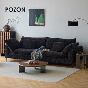 朴琢POZON/侘寂中古风布艺高脚云沙发可拆洗客厅直排三人位沙发