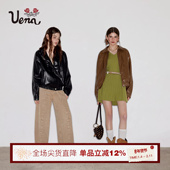 Uena美式 心跳引擎 复古翻领PU皮衣宽松休闲廓形机车风夹克外套