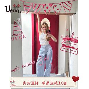 修身 复古字母蕾丝布标短款 浮光绘色 挖肩圆领背心吊带 Uena美式