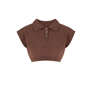 【热熔黑巧】Uena复古polo领棕色短款无袖针织背心叠穿马甲上衣女