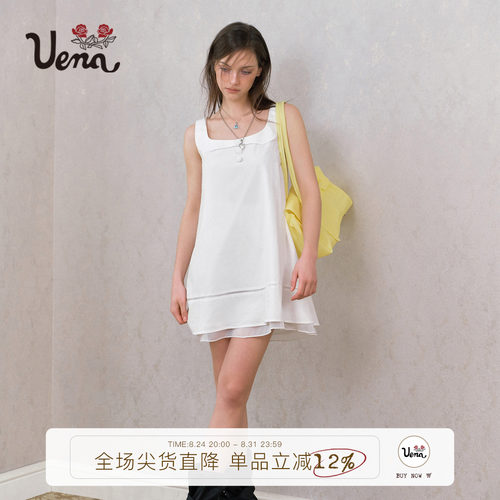 Uena娃娃方领A字背心连衣裙