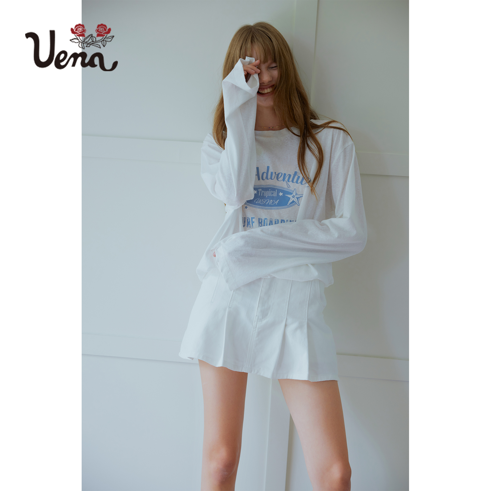 海盐椰子冰Uena做旧字母印花T恤