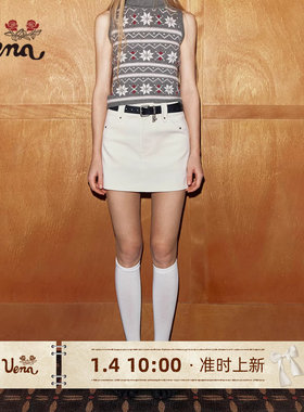 【伯克利遐想】Uena白色灯芯绒不规则弧形口袋短款A字修身半身裙