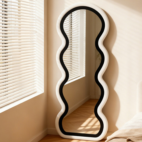 璃玥奶油风不规则拱形落地镜艺术