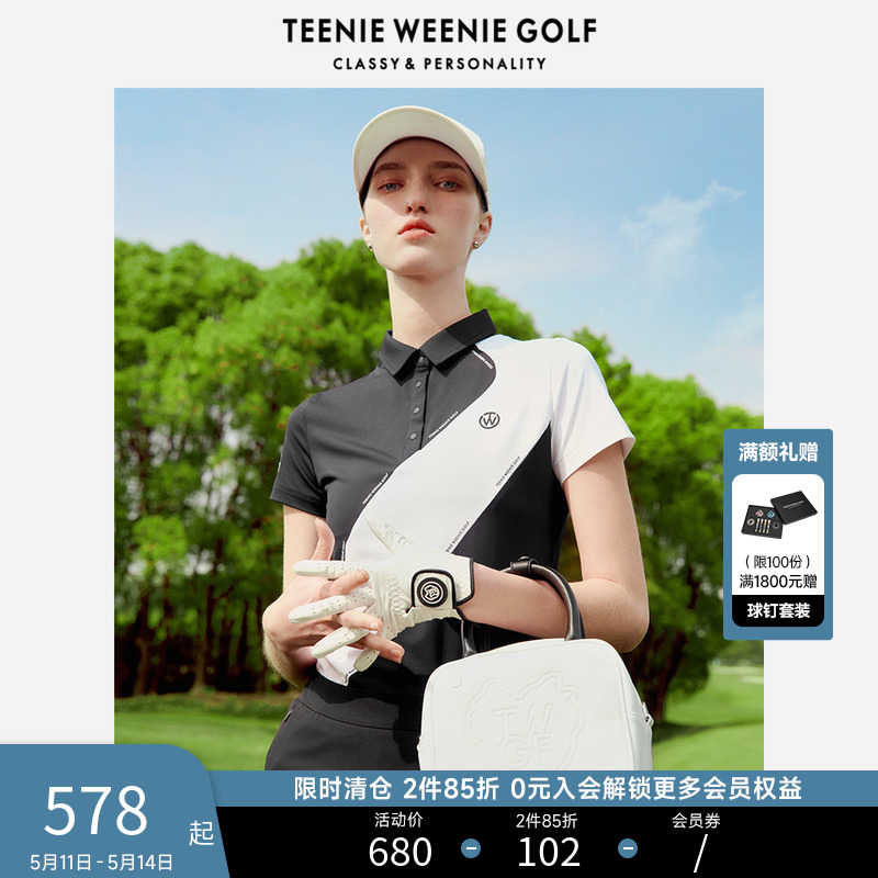 TeenieWeenieGolf小熊高尔夫女装户外运动黑白撞色POLO衫短袖T恤