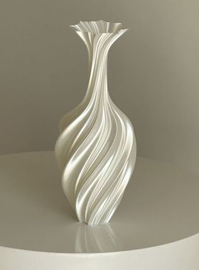 高级感花瓶白色摆件轻奢插花复古客厅中古创意设计感小众器3D打印