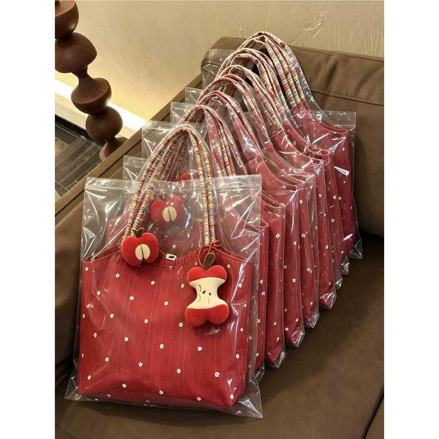 备婚红色苹果帆布手提袋结婚