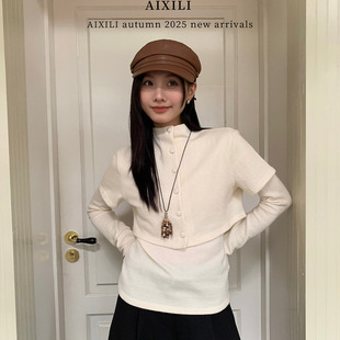 上衣两件套女 气质减龄氛围感高领针织外套百搭修身 爱西里秋季 新款
