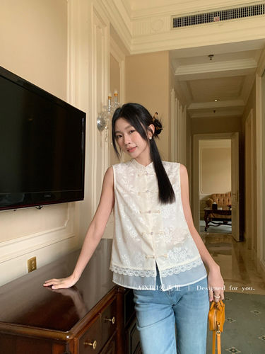 新中式重工蕾丝百搭背心上衣女