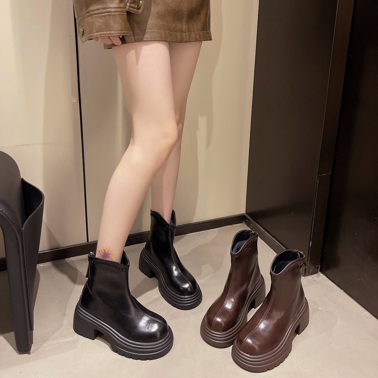 2025秋季新款弹力靴/袜靴圆头布防水台松糕底短筒