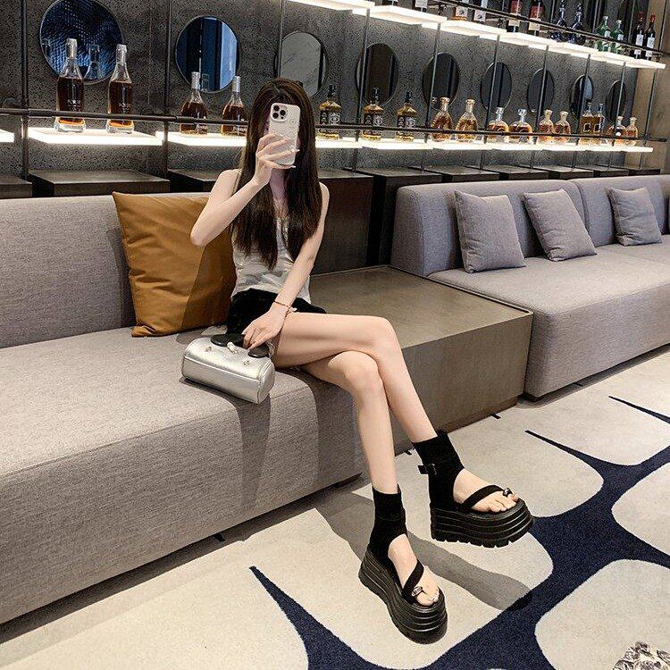 8厘米厚底裤管凉靴女生夏季小个子穿的增高凉鞋软底人字夹趾短靴
