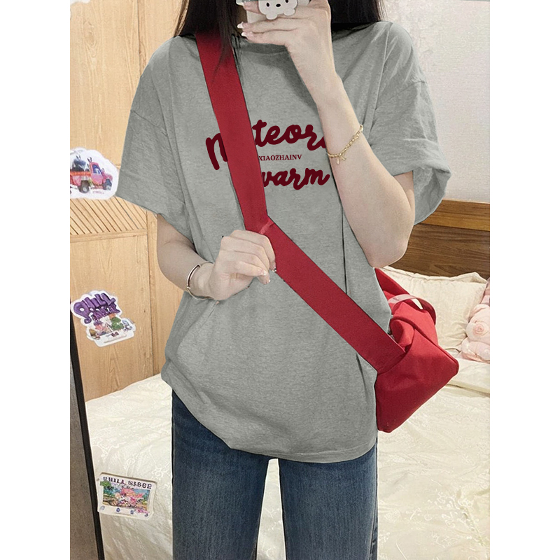 慵懒风小个子灰色短袖t恤女夏季新款百搭宽松休闲半袖打底上衣潮