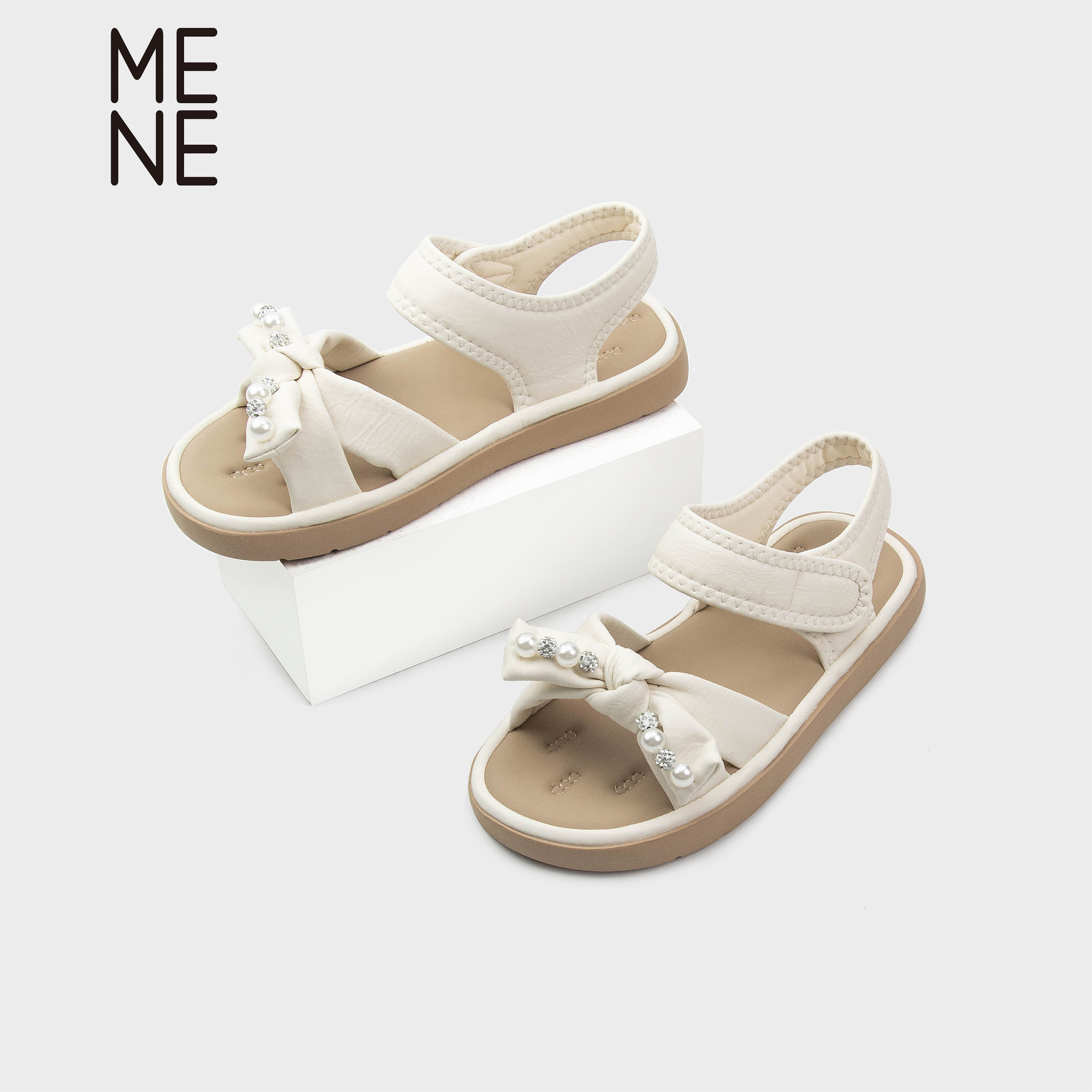 MENE夏季蝴蝶结软底平底凉鞋女