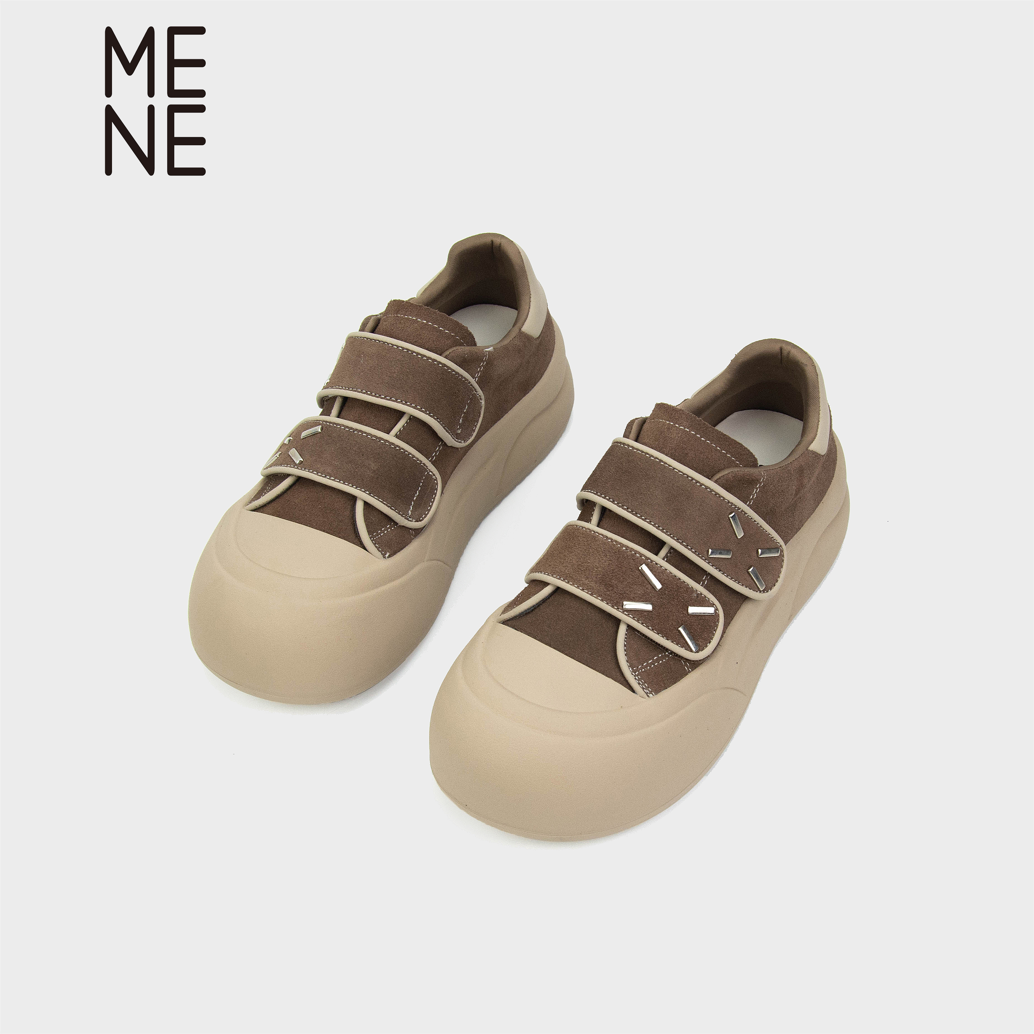 MENE厚底牛反绒板鞋魔术贴