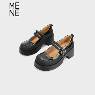 MENE(女鞋）粗跟法式玛丽珍鞋2024春季新款高跟鞋子双带小皮鞋女