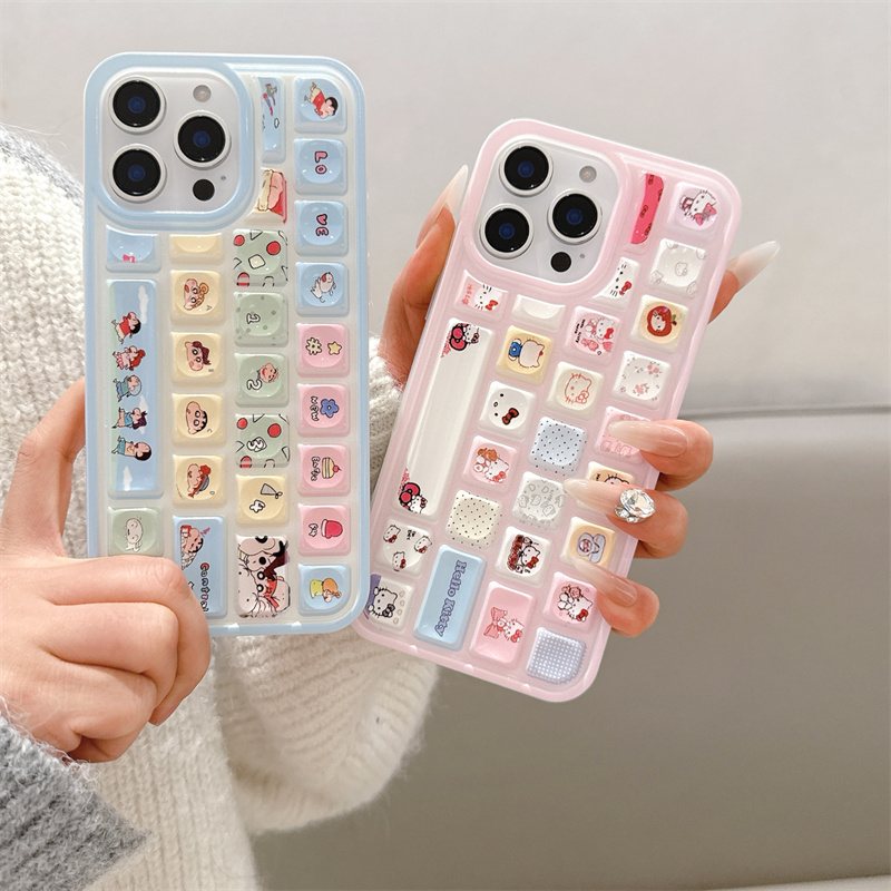 日韩可爱卡通漫画立体键盘适用苹果16promax手机壳iphone13新款15pro女款14全包防摔保护套