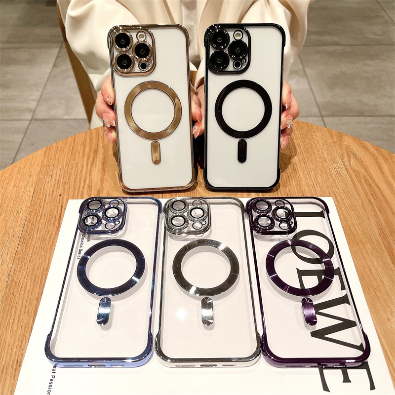 磁吸电镀超薄无边框适用于iphone15pro手机壳苹果14新款13透明12带镜头膜16pro简约plus硬壳裸机手感高级感