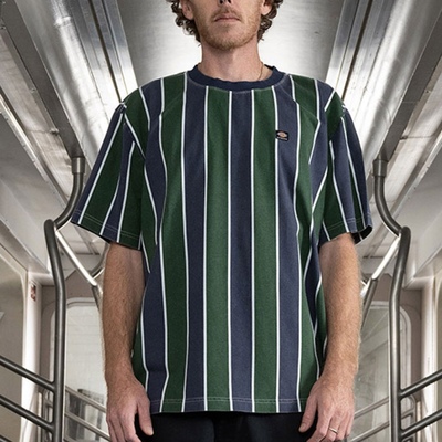 Dickies xJAKE HAYES联名款休闲条纹男款蓝针叶绿短袖T恤DK011757